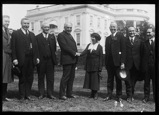President Harding and group outside White House, Washington, D.C.