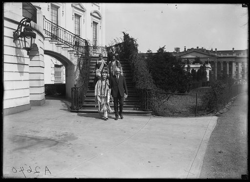 President and Mrs. Harding with Native Americans outside White House, Washington, D.C.