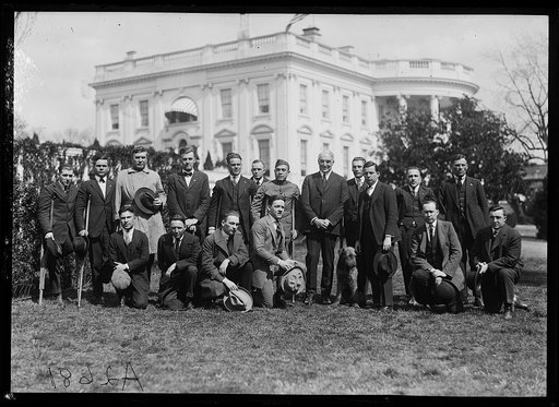 President Harding and group outside White House, Washington, D.C.
