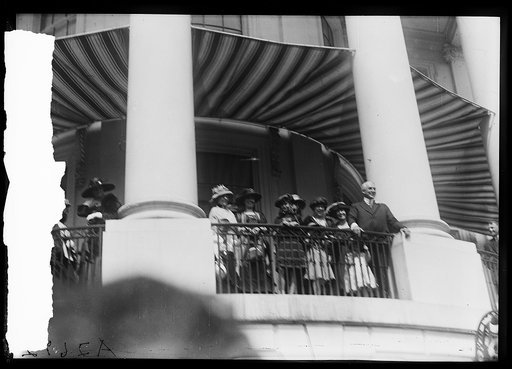 President Harding and group on porch, White House, Washington, D.C.