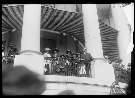 President Harding and group on porch, White House, Washington, D.C.