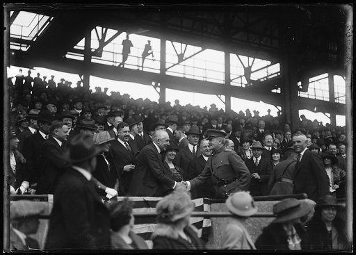 Harding greets Pershing at baseball game