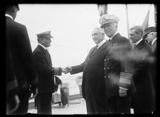 Warren Harding and Naval officers; Henry Wilson, right