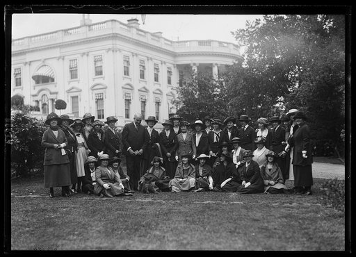 Warren Harding with group of women outside White House, Washington, D.C.