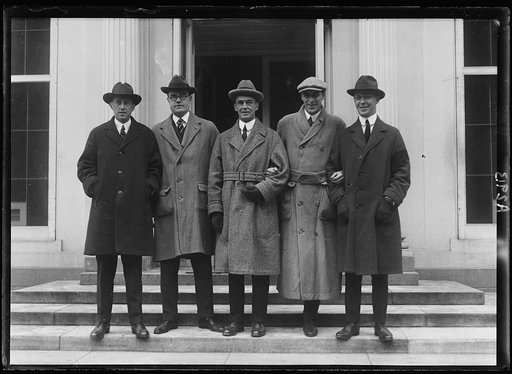 Tennis players at the White House, left to right: R.N. Williams, W. Washburn, S. Hardy, Will T. Tilden, Jr., & W.F. Johnson