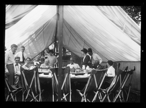 Thomas Edison,Warren Harding and others seated at table. Firestone camp