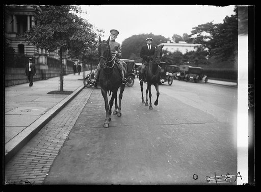 Charles E. Sawyer on horseback, left. Washington, D.C.