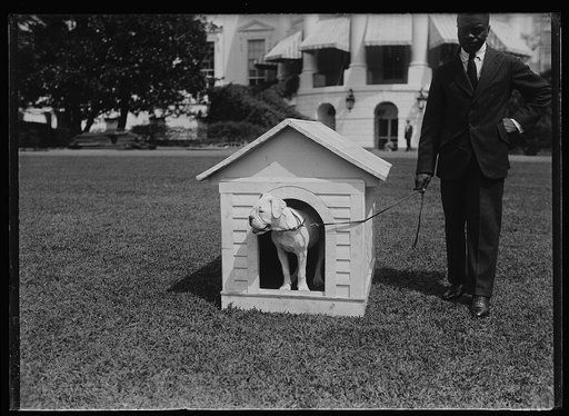 Robert R. Robinson, White House kennel master with Mrs. Harding's dog O'Boy at the White House, Washington, D.C.