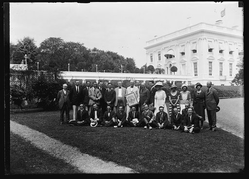 Warren Harding with group outside White House, Washington, D.C.