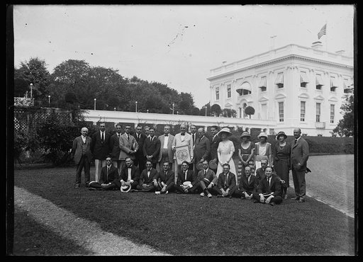 Warren Harding with group outside White House, Washington, D.C.