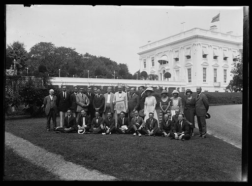 Warren Harding with group outside White House, Washington, D.C.