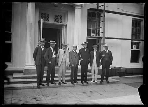 Group; Henry Cabot Lodge, 3rd from right, Harry S. New, right. White House, Washington, D.C.