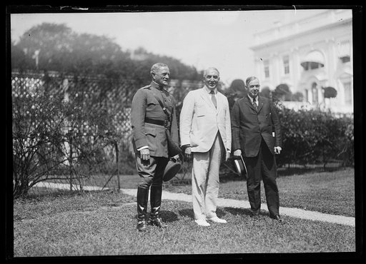 John J. Pershing, Warren Harding and unidentified outside White House, Washington, D.C.