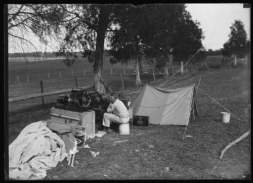 This portable radio outfit was used by the U.S. Marines in their maneuvers at Wilderness, Va., in 1921. Many marines are trained as signalmen, and the radio is an essential part of their signaling equipment