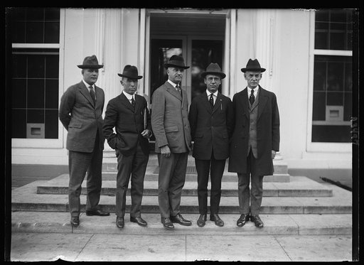 ...] the employees of the Panama Canal. Left to right: W.C. Mushing of Panama, J. Wynne, Panama, Albert J. Berres, Secy [...]al Trades Dept. A.F.L., & N.P. Alifas, Pres. Internat'l Assoc. of Machinists & James [...]nuell, Pres. Metal A Trades Union