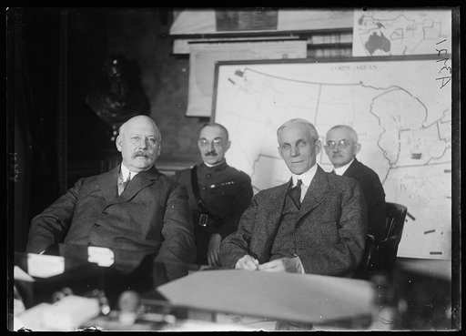 Henry Ford (right) & Secy. of War Weeks (left) talking over the Muscle Shoals Project. In Secy's office in the War Dept.