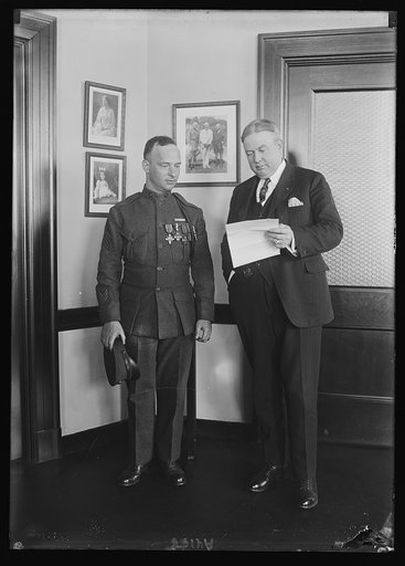 Sgt. Sam Gluckman, of 6th Marines, with Col. Chas R. Forbes at the Veterans Bureau