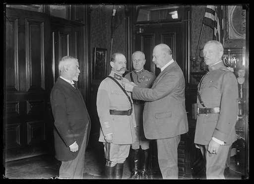 Group; J.J. Jusserand, left, John W. Weeks, center, John J. Pershing at right