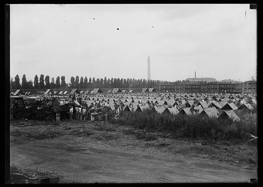 Military camp; Washington Monument in background