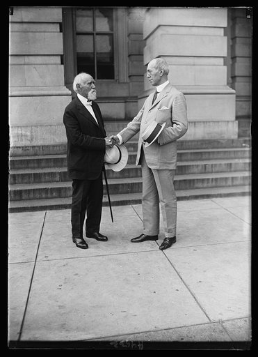 Former Sen. Cornelius Cole of Calif., member of Senate during Lincoln's administration, shaking hands with Sen. Shortridge at the Capitol. He will be 100 yrs. old Sept. 17, 1922