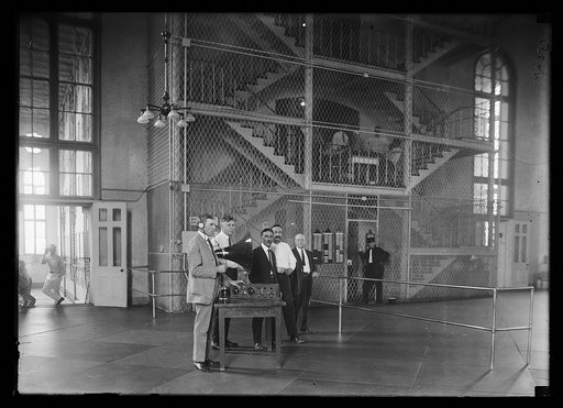 Group of men with radio at District Jail, Washington, D.C.
