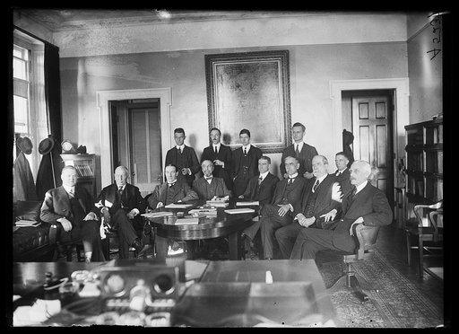 Group: Herbert Hoover at left, Charles Evans Hughes, third from right