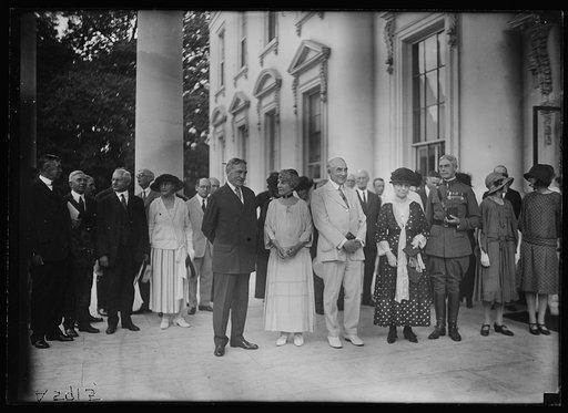 President and Mrs. Harding and group outside White House, Washington, D.C.