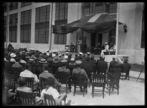 Asst. Secy. of Navy Roosevelt speaking at the open of the new million dollar laboratory located at Bellevue, D.C.