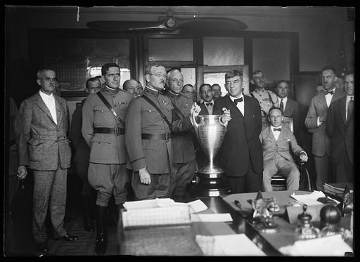 Military group with trophy cup