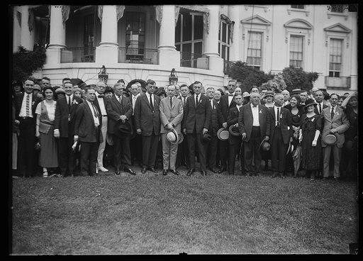 Calvin Coolidge and group outside White House, Washington, D.C.