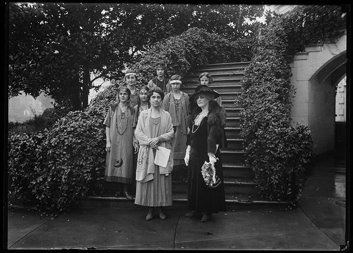 Grace Coolidge and group at steps. White House, Washington, D.C.