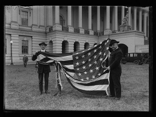 Wind storm, Jan. 16, 1917, tore flag into small strips and braided them