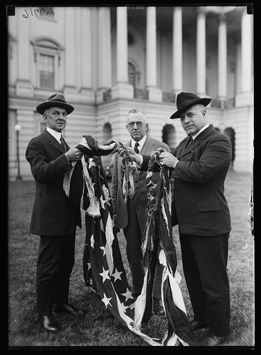 Flag flying above House of Rep. tore into strips and braided perfectly by wind storm, Jan. 16, 1917