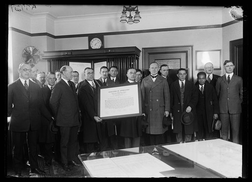 Brig. Gen. Frank T. Hines, Director of the Veterans Bureau, receiving a delegation of 15 disabled veterans
