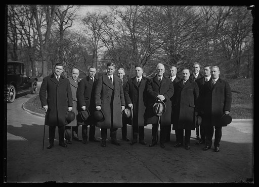 Rep. Martin B. Madden (center), with delegation of the Sanitary District Comm. of Chicago, in Wash.