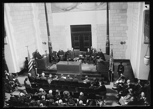 Pres. Coolidge addressing Nat'l Academy of Sciences at its annual meeting, Monday morning, April 28, in new building of Assoc. 21st and B streets, which was dedicated in the presence of a distinguished gathering