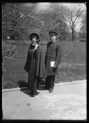 Evangeline Booth, Commander of the Salvation Army in the U.S., snapped at the White House, April 26th, with Col. Richard E. Holz, Chief Sec. of the Army