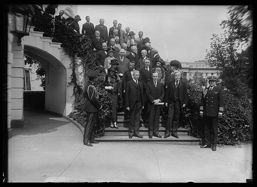 3 medals for distinguished service awarded annually by Roosevelt Memorial Assoc. were presented at White House June 2 by Pres. Coolidge. Front row, Left to right: Elihu Root, Pres. Coolidge, and Justice Oliver Wendell Holmes. Directly back of Mr. Root is Asst. Secy. of Navy Roosevelt and directly be
