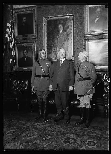 Major F.L. Martin, who left Wash. as Commander of the Army's round-the-world flight and who nearly lost his life when his plane smashed into a mountain of Aleutian Range, reported June 3rd to Gen. Mason M. Patrick, chief of the Army Air Service. Following the meeting they both called on Secy. of War