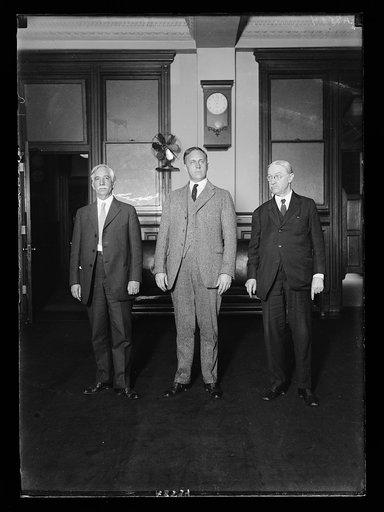 The Amer. delegates to the universal postal congress which convenes in Stockholm, Sweden, July 4th, 1924. Lft. to rt.: Jos. Stewart, Chmn. of the delegation and Executive Asst. to the Postmaster Gen.; E.R. White, Special Asst. to the 2nd Asst. Postmaster Gen., and Edwin Sands, Superintendent of fore
