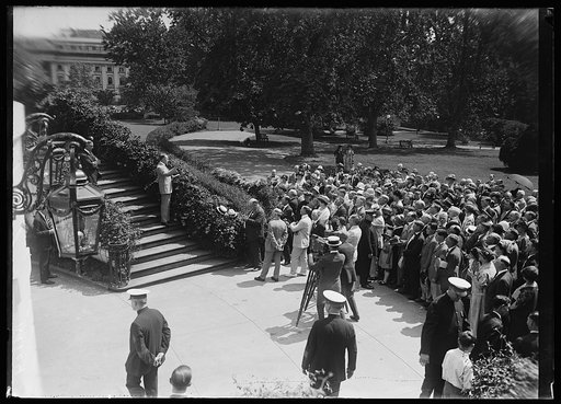 Coolidge addressing group from White House steps. Washington, D.C.