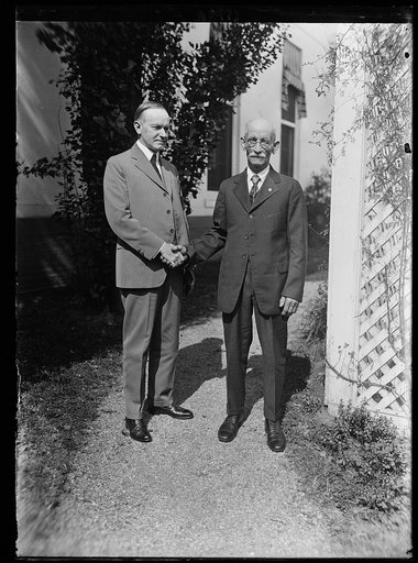 Calvin Coolidge with unidentified outside White House, Washington, D.C.