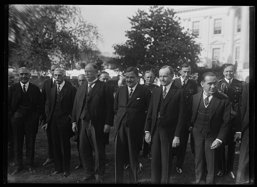 Group outside White House, Washington, D.C.; includes Andrew W. Mellon, William H. Taft and Calvin Coolidge