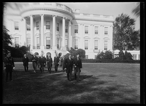Group outside White House, Washington, D.C.; includes William H. Taft and Calvin Coolidge