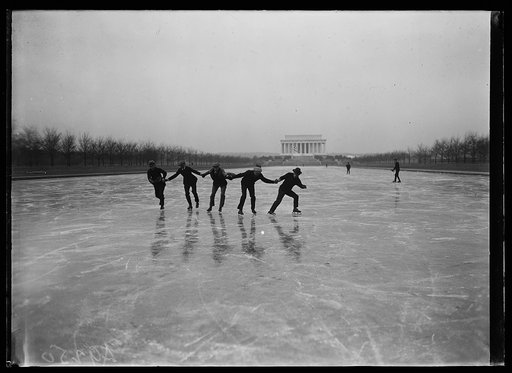 Ice skating; Lincoln Memorial in background. Washington, D.C.
