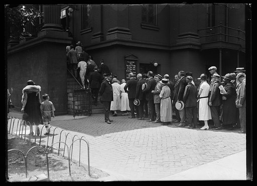People in line for either the viewing or the funeral of William Jennings Bryan at New York Avenue Presbyterian Church, Washington, D.C.