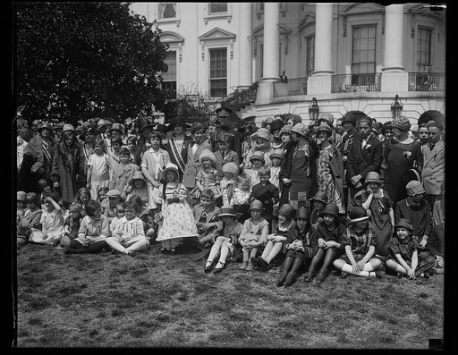 Grace Coolidge and children dressed in colonial clothing. White House, Washington, D.C.