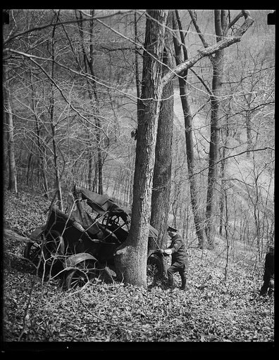 Automobile crash in woods