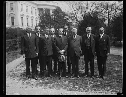 President Coolidge and group outside White House, Washington, D.C.