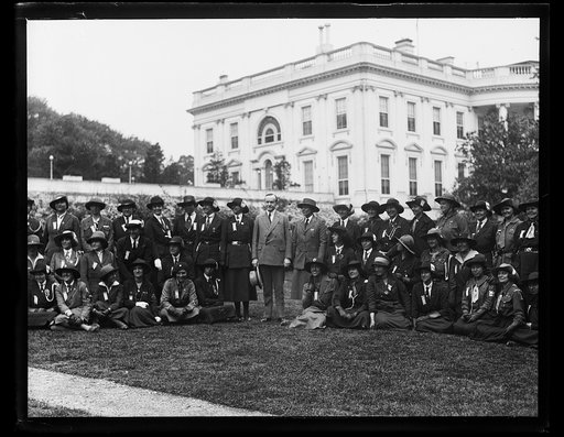 President Coolidge and group outside White House, Washington, D.C.